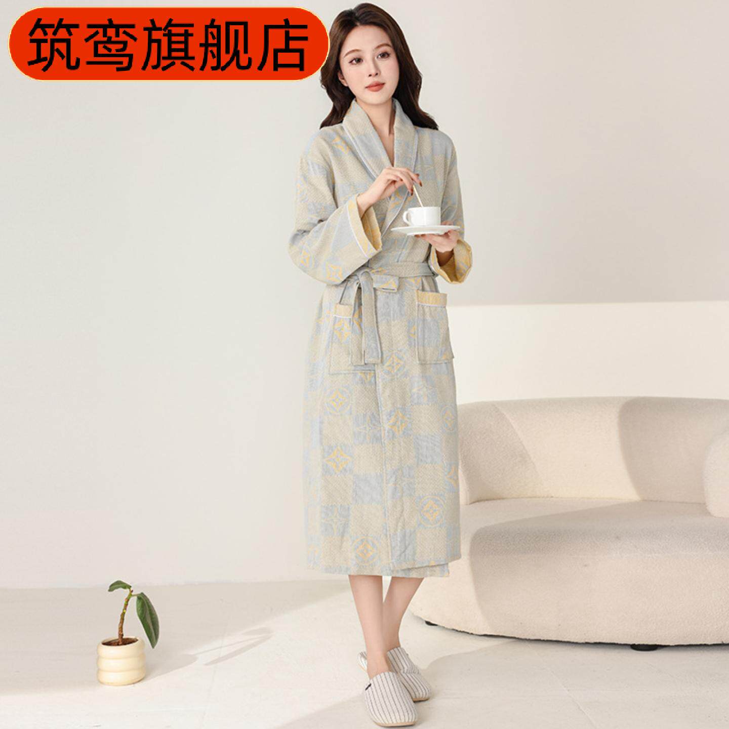 双层纱布浴袍春夏薄款酒店情侣睡袍男女睡衣吸水轻薄浴衣一件