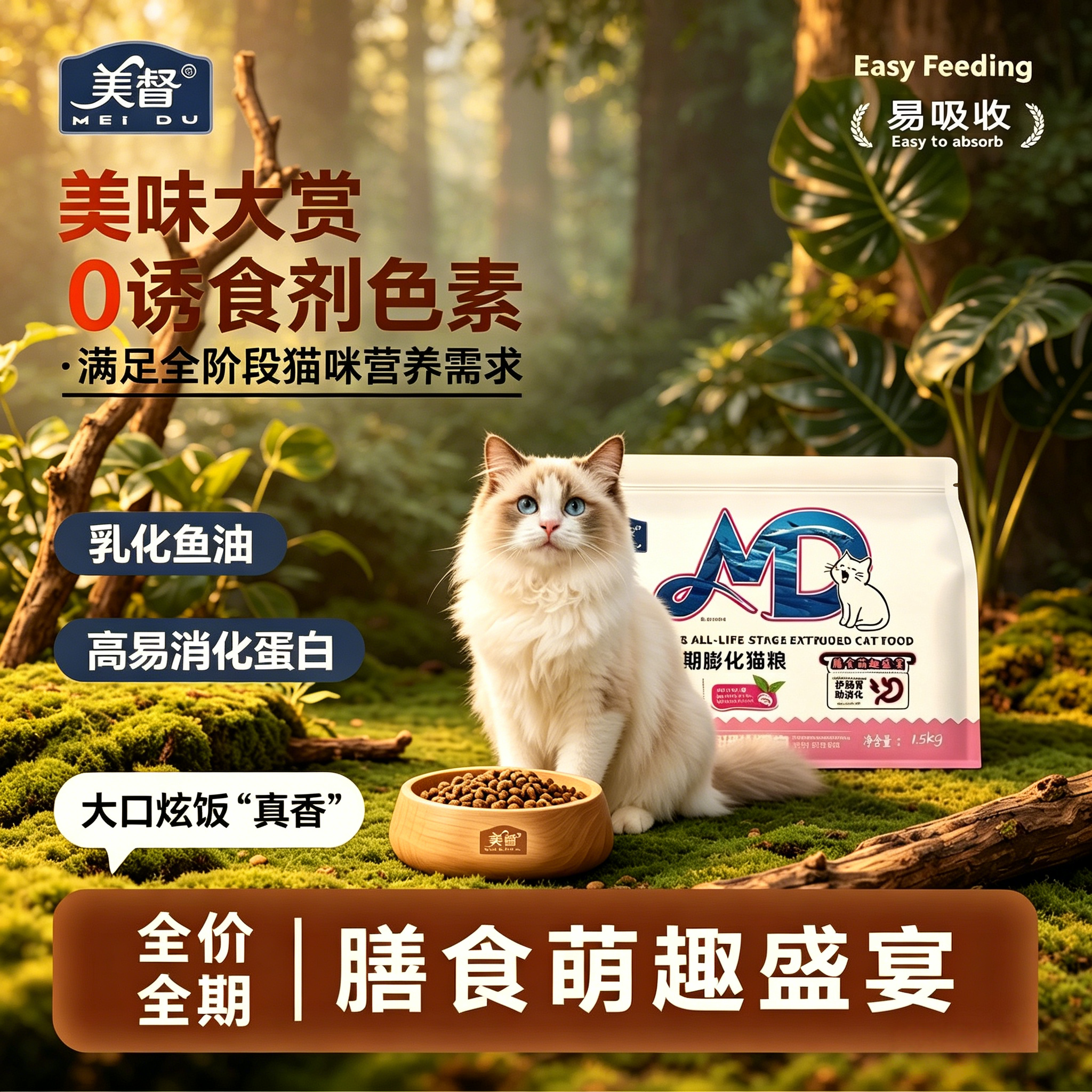 美督猫粮全价全期幼猫成年猫滋养毛发剂乳化鱼油易吸收营养猫粮