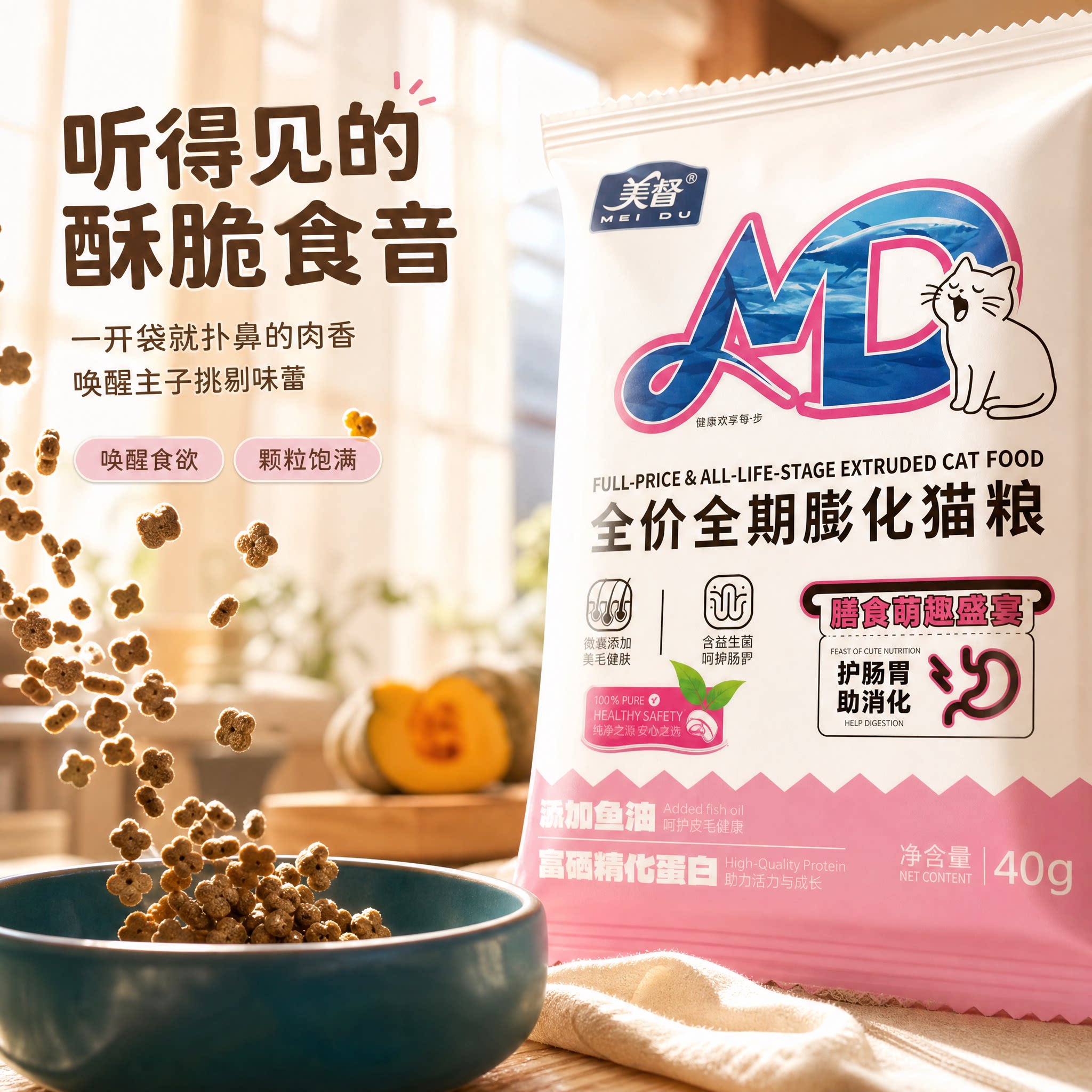 美督全价膨化猫粮试用装1斤500g
