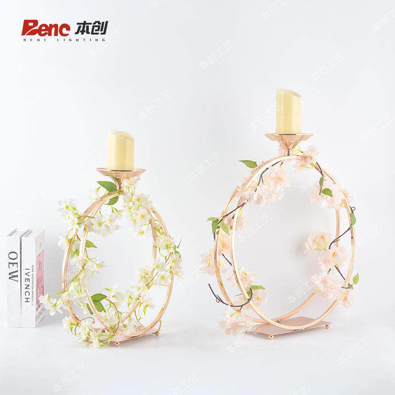 婚庆铁艺圆环婚礼布置烛台摆件舞台背景花环装饰摆件双层圆环花器