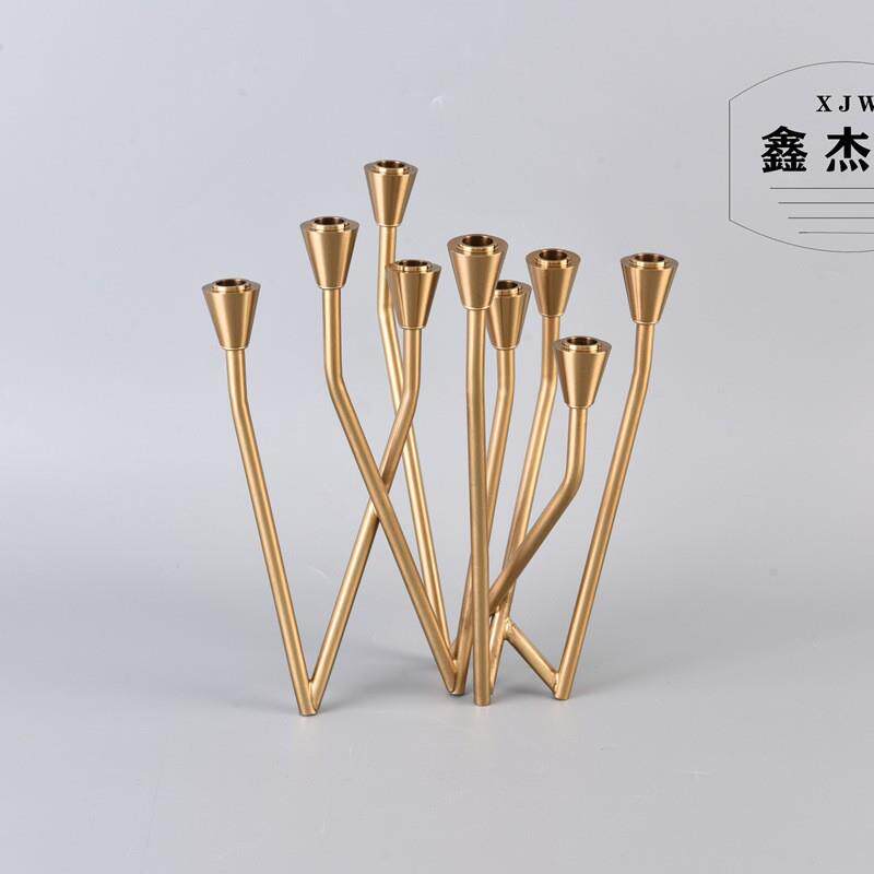 烛台样板房间装饰品金属水晶简约现代美式欧式餐桌金色摆件合金