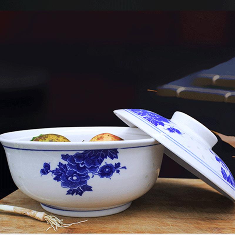 景德镇陶瓷釉下彩青花玲珑大盖碗带盖菜盘汤碗和合器五件套装