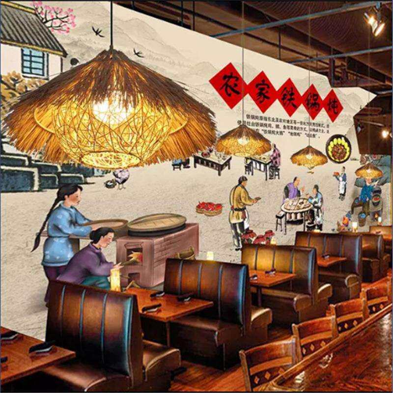 河曲县保德县现代简约田园风格餐厅竹艺吊灯田园吊灯创意藤艺藤灯