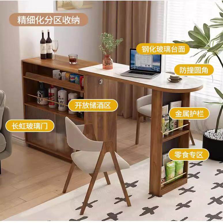 实木美式开放吧台柜小户型家用休闲玄关柜隔断窄岛台餐边柜一体