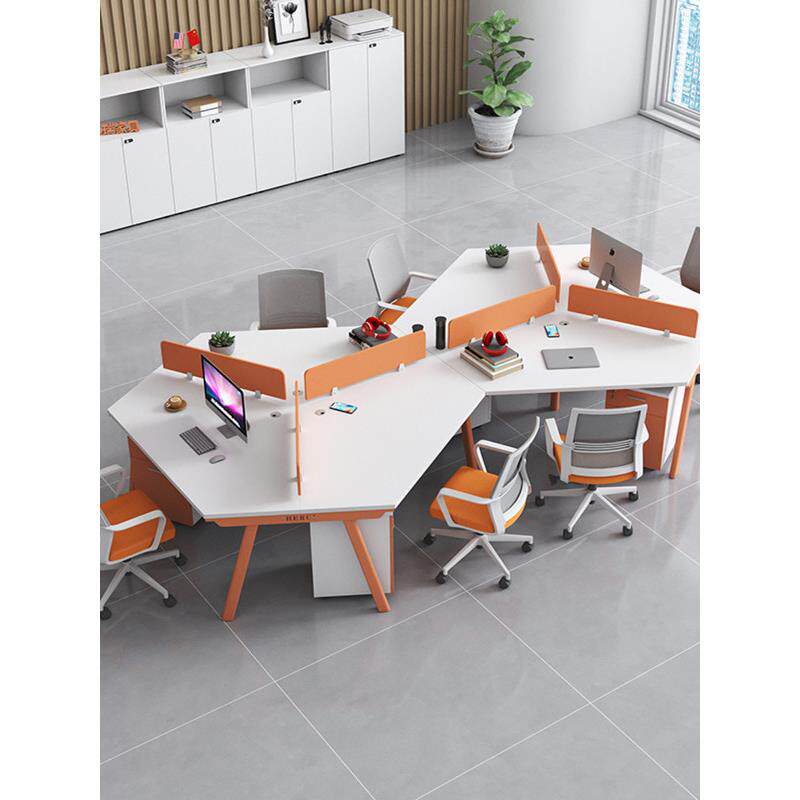 职员办公桌椅组合六角3/9/8多6人位员工工作位屏风卡座异形工位桌