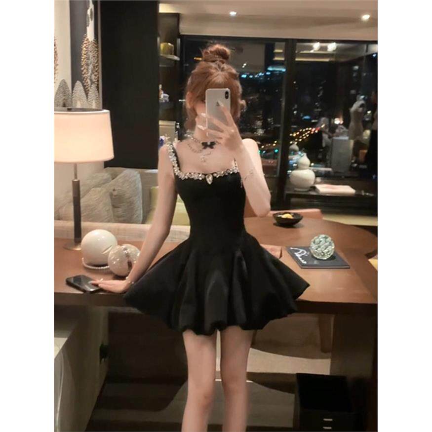 SYJ/舒衣家赫本风气质重工镶钻吊带连衣裙女夏季甜美公主蓬蓬短裙