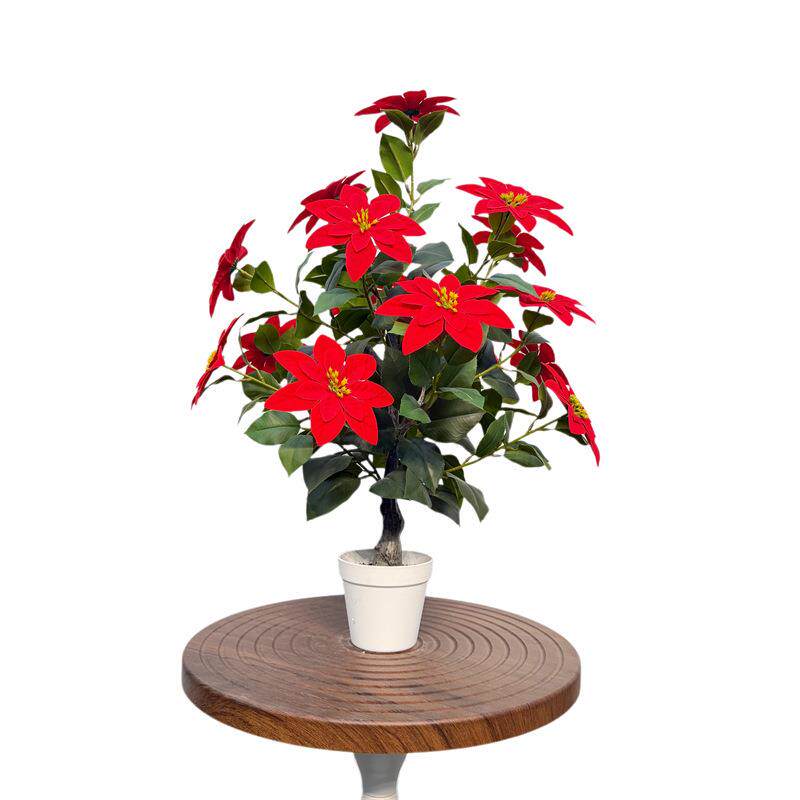 仿真花一品红盆栽圣诞红花客厅装饰假花绿植摆件北欧风节日摆设