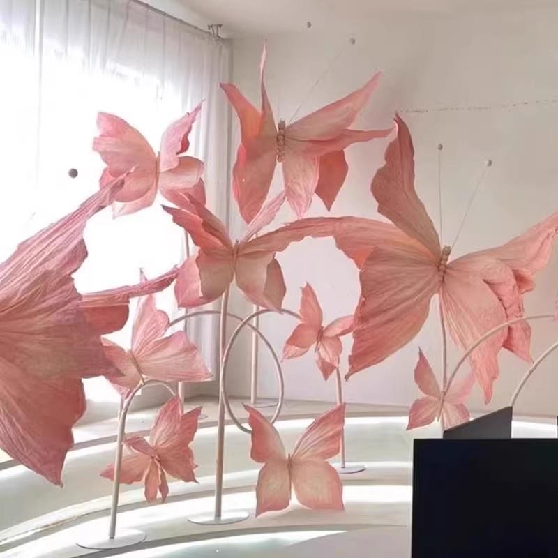 三维大型纸艺术蝴蝶手工涂抹蝴蝶窗口展示布局婚礼背景装饰摄影道