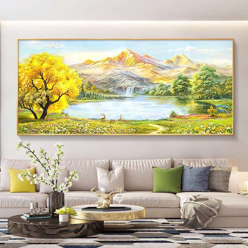 手绘油画日照金山风景印象油画客厅装饰画现代简约玄关纯艺术挂画