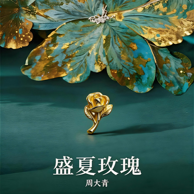 周大青足金黄金玫瑰花吊坠纯金配件转运珠diy饰品金珠礼物生日礼