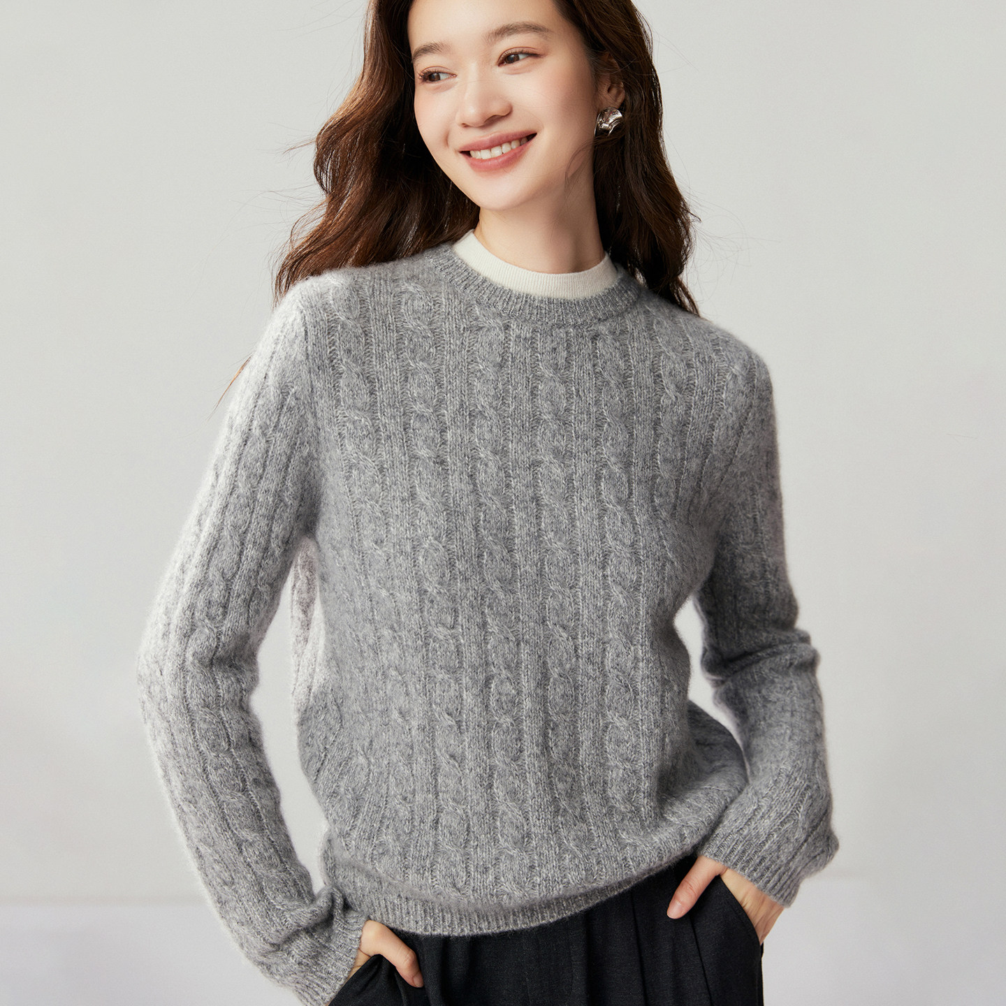 蚕丝+山羊绒双层领针织衫女毛衣