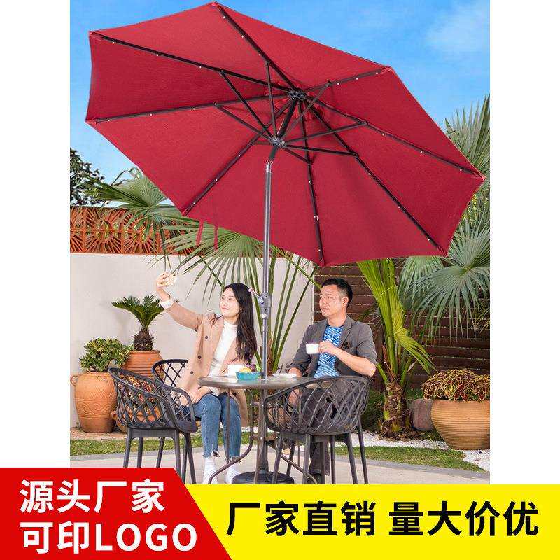 莫家户外中柱伞圆形LED灯珠太阳能伞室外广告伞桌椅伞便捷遮阳