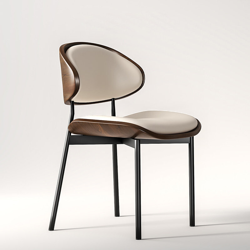 伊姆斯餐椅家用意式中古咖啡椅现代简约实木弯曲大师设计真皮椅子