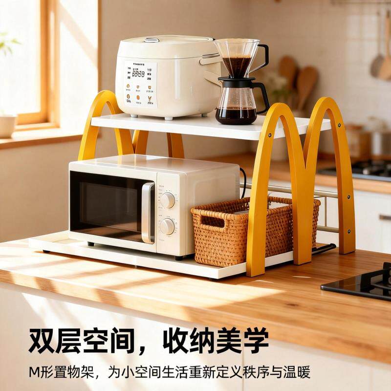 微波炉置物架厨房台面多功能电器电饭煲咖啡机烤箱收纳架子可抽拉