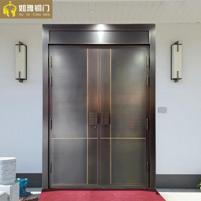 上海铜门别墅铜大门现代轻奢极简入户门高端真铜防盗铜门2025新款