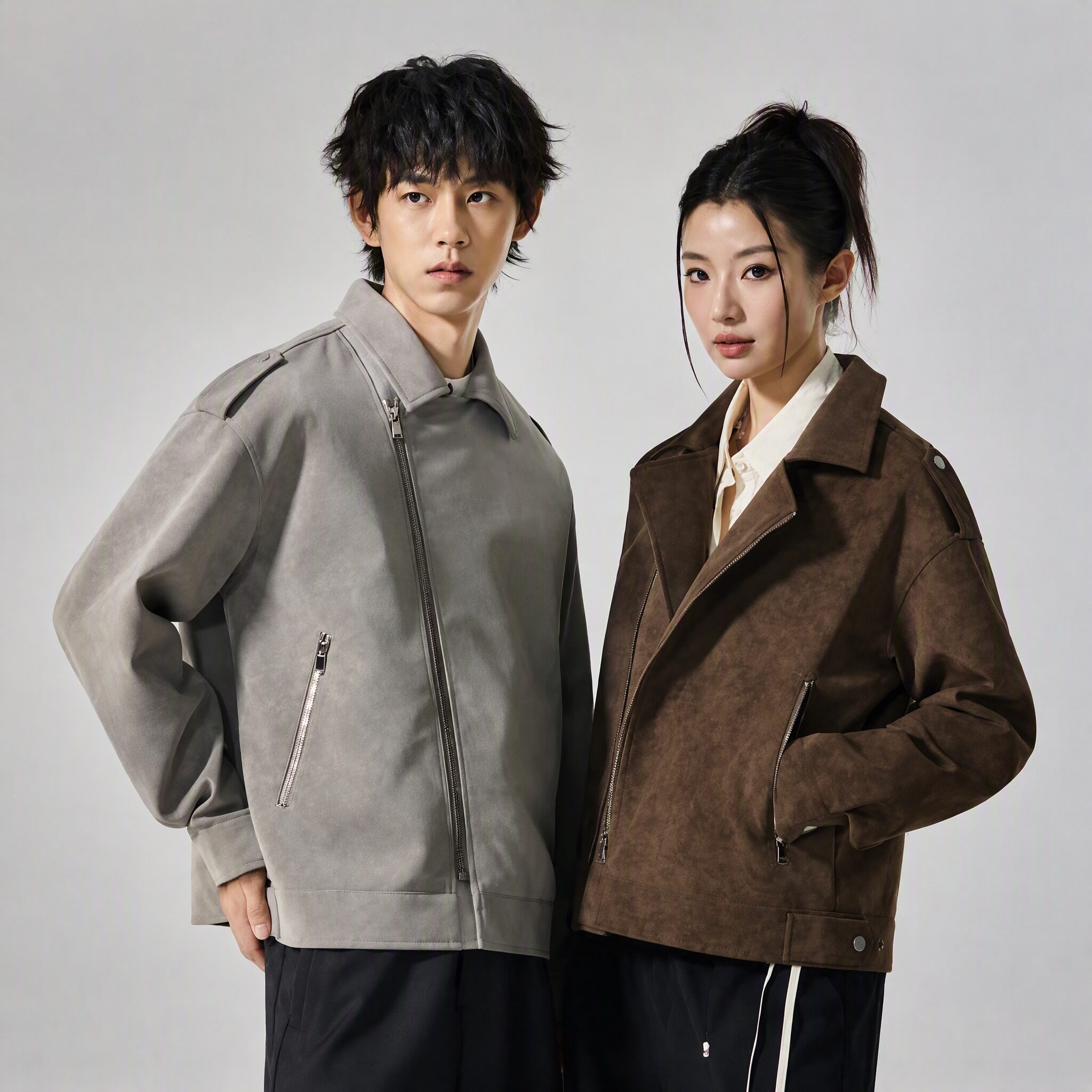 翻领麂皮夹克男女宽松短款外套复古休闲百搭情侣款老钱风休闲式