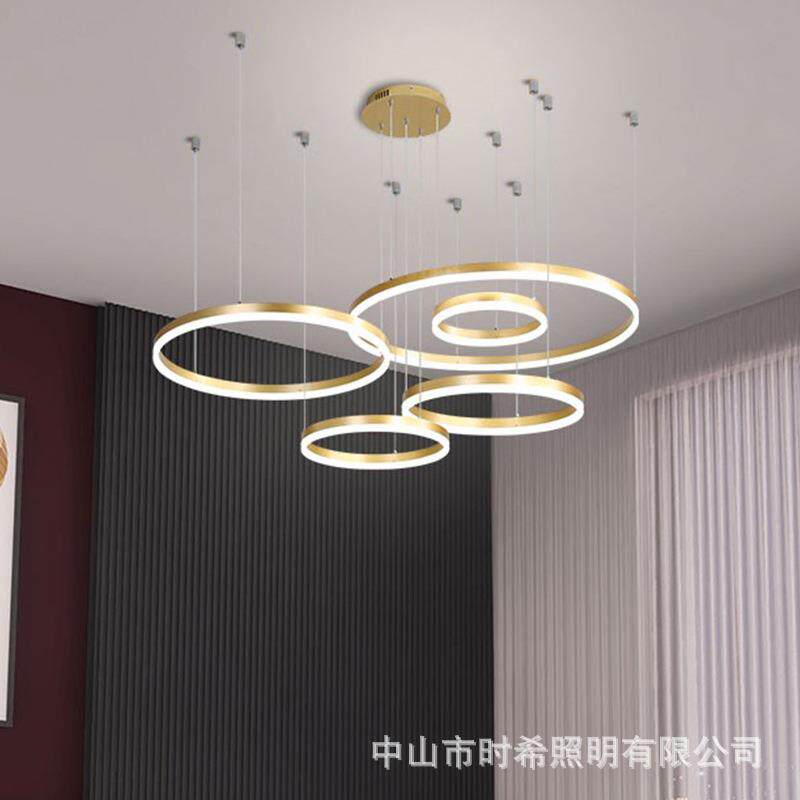 餐厅客厅吊灯环形圆圈大灯LED圆环灯现代简约家用智能创意灯具