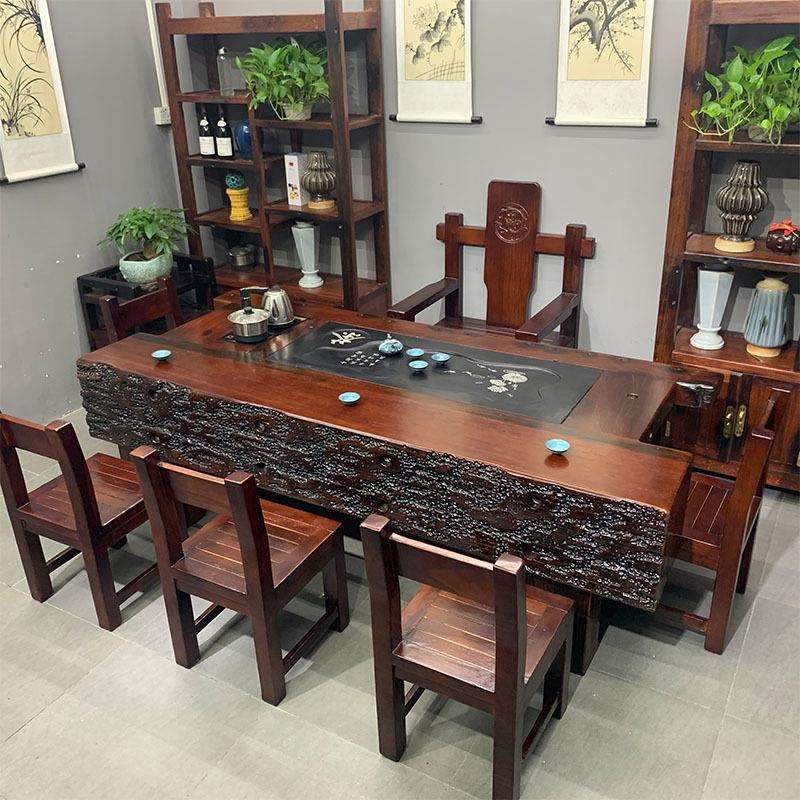 老船木龙骨茶道桌全套实木套装一体办公室喝茶家具功夫大茶台茶艺