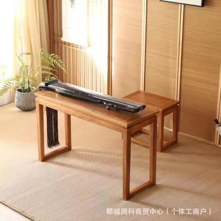 老榆木国学桌禅意书法琴画古筝桌椅新中式实木儿童写字桌茶桌家用