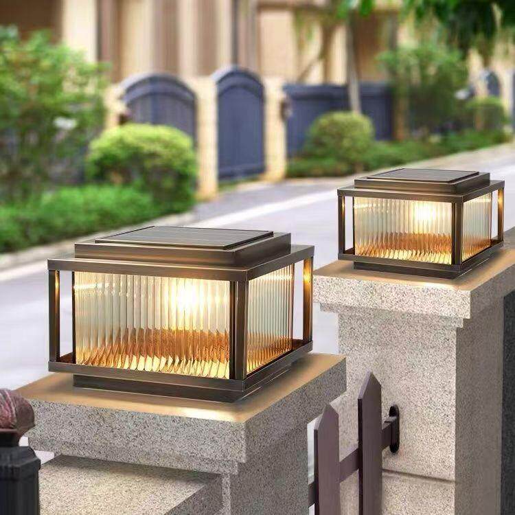 拉丝质感太阳能柱头灯别墅庭院围墙灯LED方形门柱围栏灯walllight