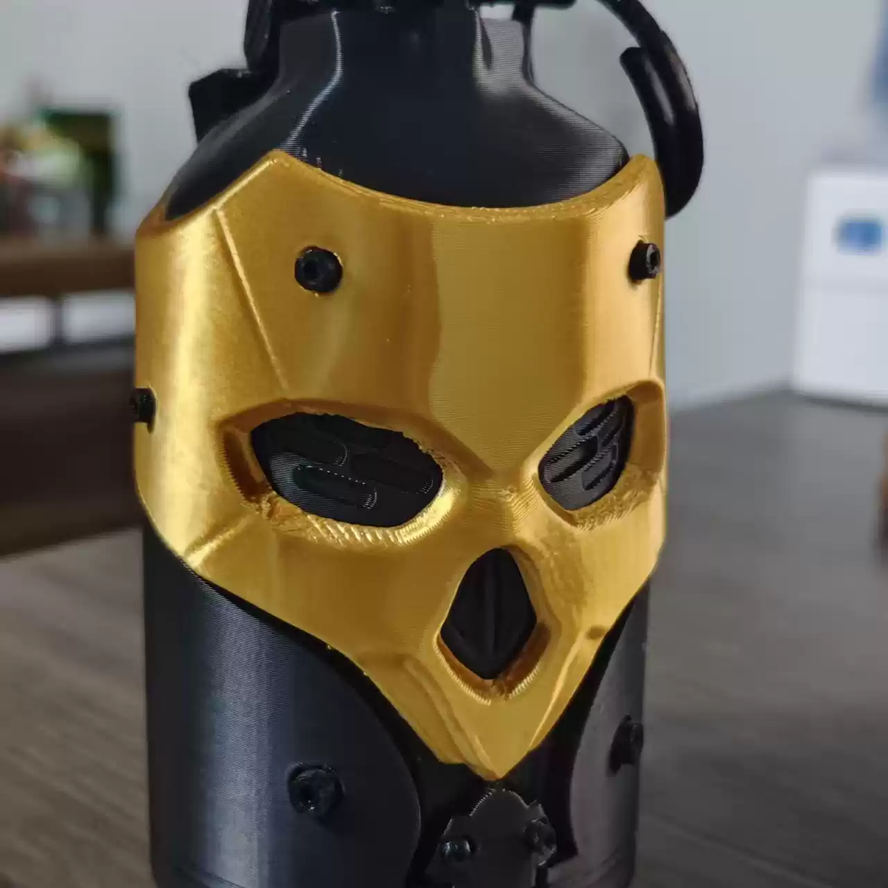 3D打印朋克骷髅头面罩万圣节防护面具金色全脸防晒定制