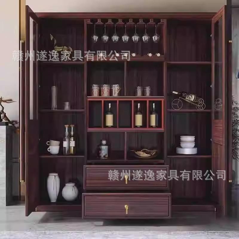 乌金木酒柜餐边柜一体靠墙展示柜客厅储物柜红酒洋新中式实木酒柜