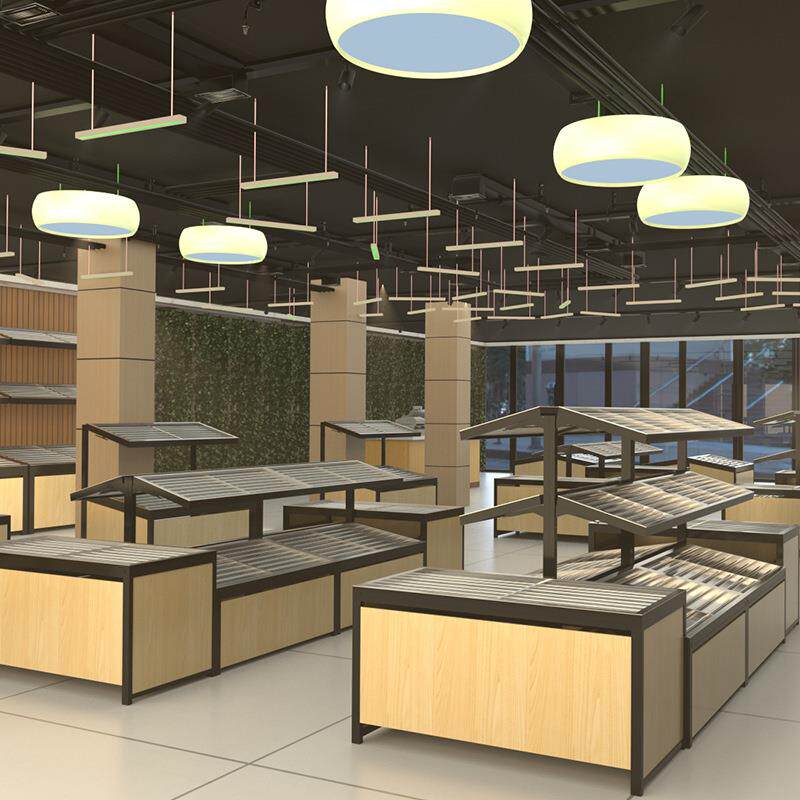 生鲜超市货架黑框不锈钢多层蔬菜水果货架双面中岛货柜果蔬展示架