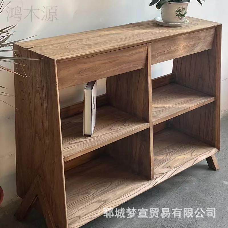 复古老榆木书架办公室文件杂志收纳架小型茶具瓷器展示架博古架