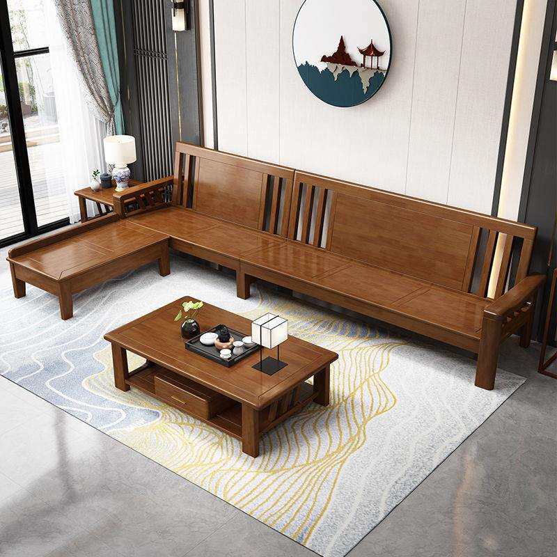 全实木沙发 小户型客厅家具组合现代中式经济型贵妃转角木质沙发