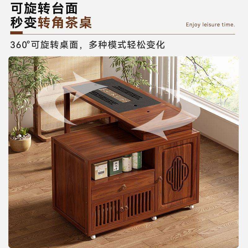 新中式可移动折叠茶车旋转茶桌椅组合非实木边几家用客厅阳台茶台图片