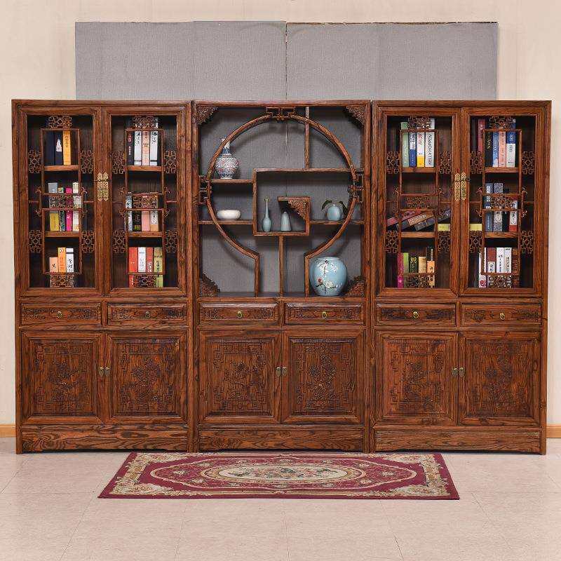 中式书柜三组合 仿古展示柜 家具储物柜 南榆木书架 古典货架