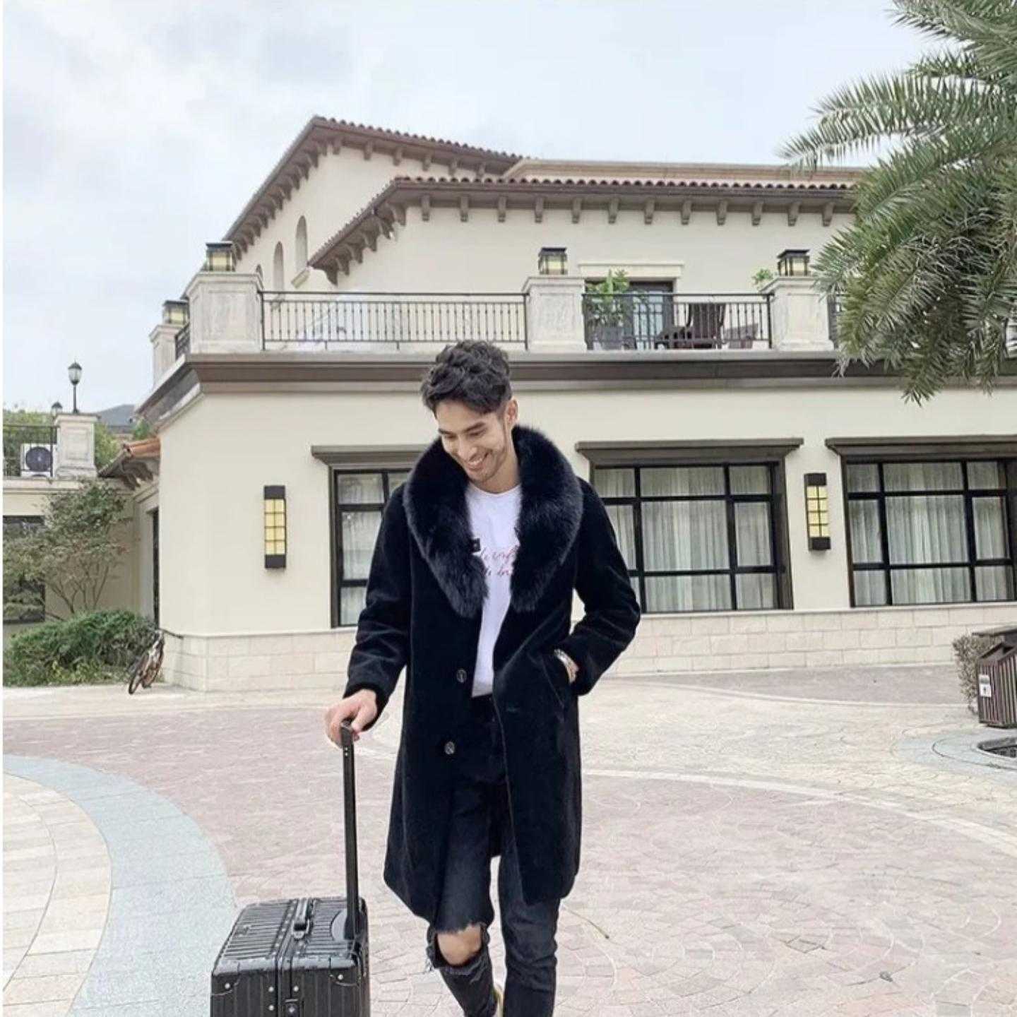 皮草大衣男中长款海宁皮毛一体仿貂皮加绒加厚保暖中老年男装外套