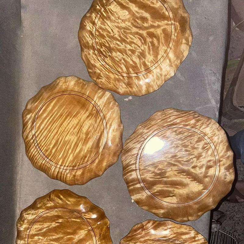 金丝楠木龙胆波纹荷叶果盘干果盘中式复古储物托创意木质糖果碟