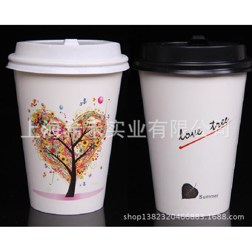 12盎司奶茶咖啡杯 四季树加厚款纸杯 四色混装 1000只