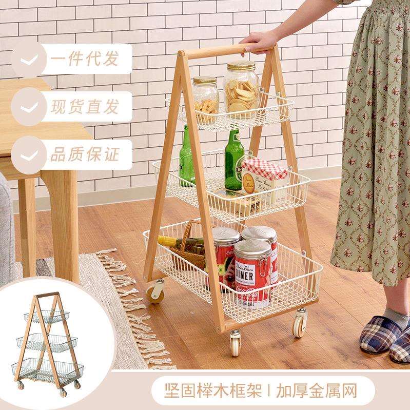 木质移动小推车客厅储物用品浴室整理架收纳架三层置物架带滚轮