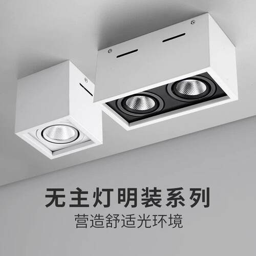 明装商用射灯斗胆LED双头c明装筒灯单家用格栅ob方形照明无主灯