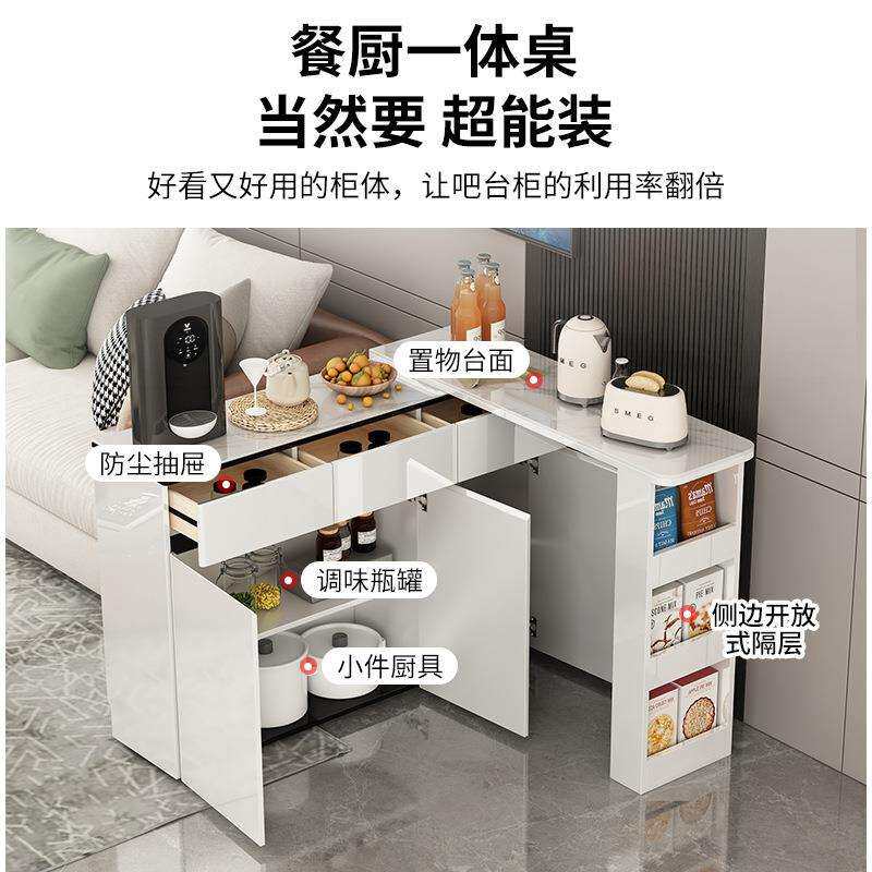简约现代吧台餐边柜一体可伸缩旋转沙发边隔断收纳柜客厅置物柜子