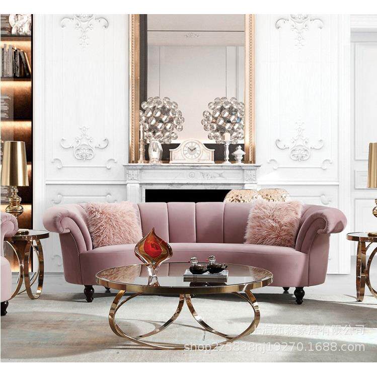 北欧简约小户型客厅沙发后现代新款弧形沙发美式乡村时尚布艺沙发