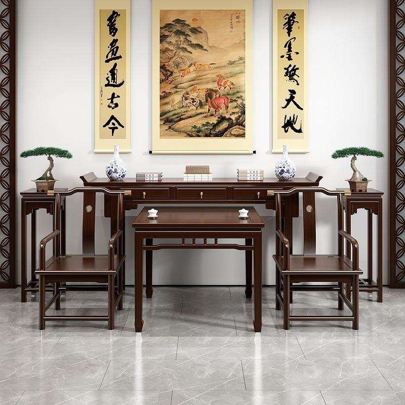 农村中堂六件套实木新中式八仙桌简约条案供奉桌佛台家用条几花架