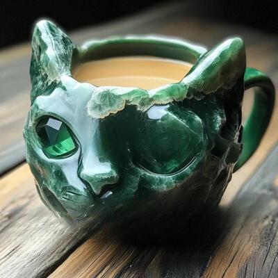 跨境Crystal Geode Cat Mug水晶大地猫杯树脂工艺品设计猫咪魔幻