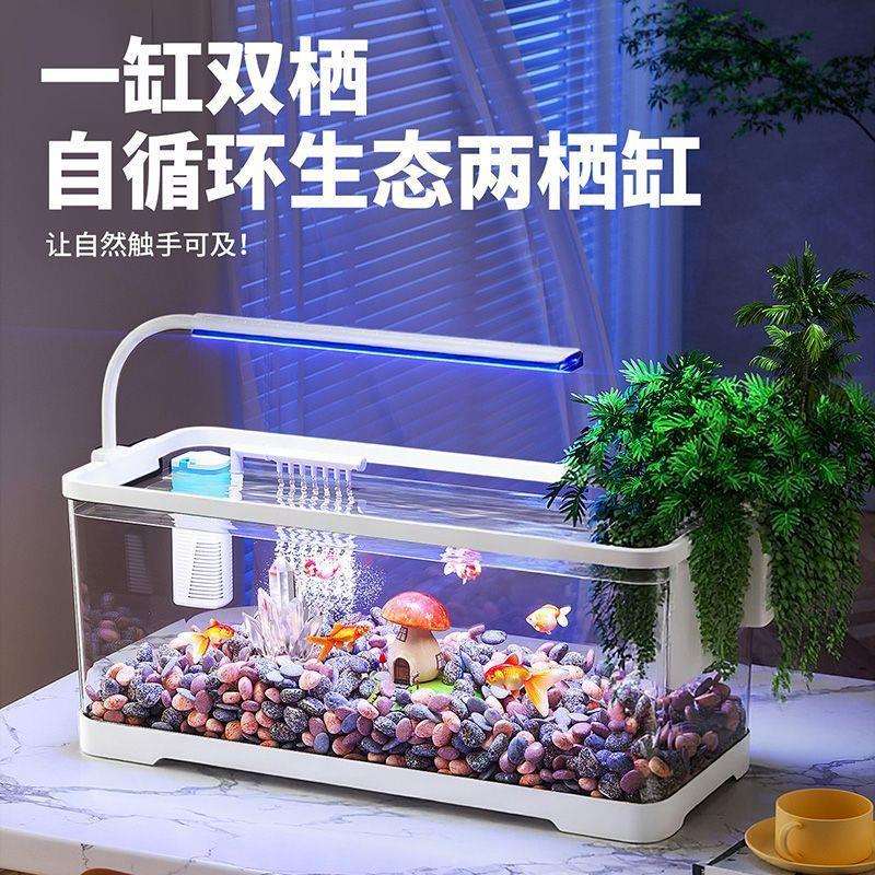 生态鱼缸水族箱家用书房桌面摆件观景造景全套懒人免换水超透超白