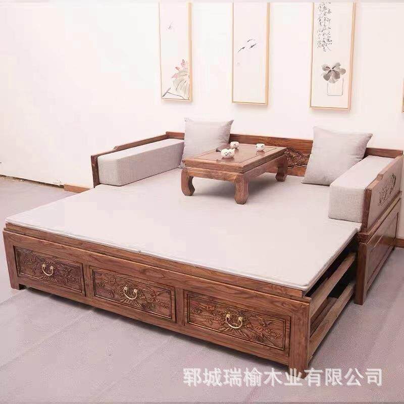 中式罗汉床三件套老榆木仿古客厅家具沙发床两用贵妃塌小户型