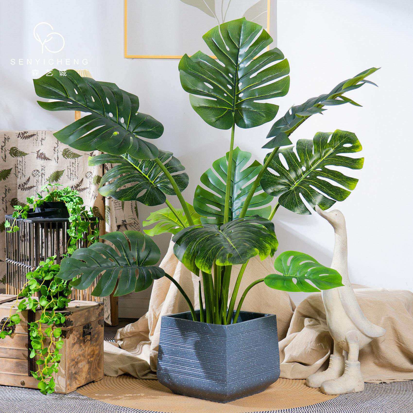 多杆龟背植物假树绿植盆栽室内客厅仿生大叶龟背竹装饰摆件真