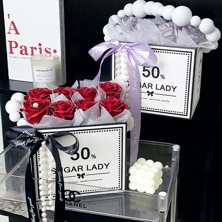 小众仿真永生香皂花手提袋送闺蜜女友生日礼物毕业成人礼盒花束