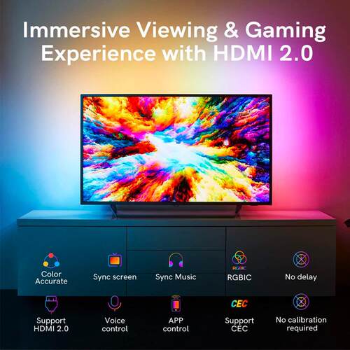 HDMI2.0 电视视频同步盒TV颜色采集LED灯带RGBIC炫彩灯条音乐律动