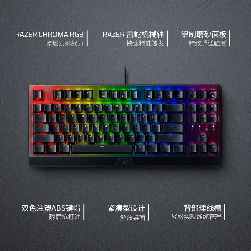 雷蛇（Razer）黑寡妇蜘蛛V3竞技版87键机械键盘RGB背光绿轴