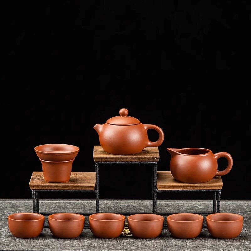 朱泥紫砂茶具套组原矿陶瓷功夫茶具泡茶器西施石瓢壶套组