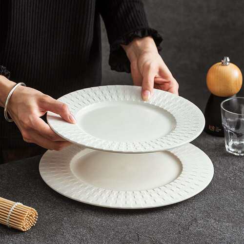 陶瓷创意浮雕编织牛排盘主餐盘平盘浅盘Porcelain Dinner Plate