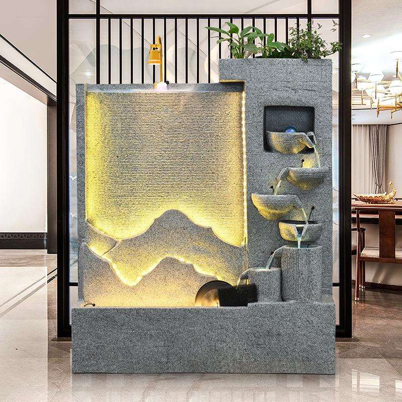 大型简欧客厅水幕墙鱼缸流水摆件办公室玄关落地生财循环水屏风景