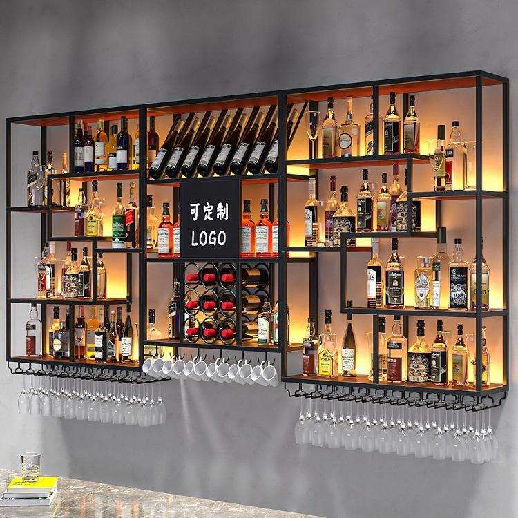 铁艺吧台酒柜靠墙壁挂式置物架工业风酒吧展示架创意餐厅红酒架子